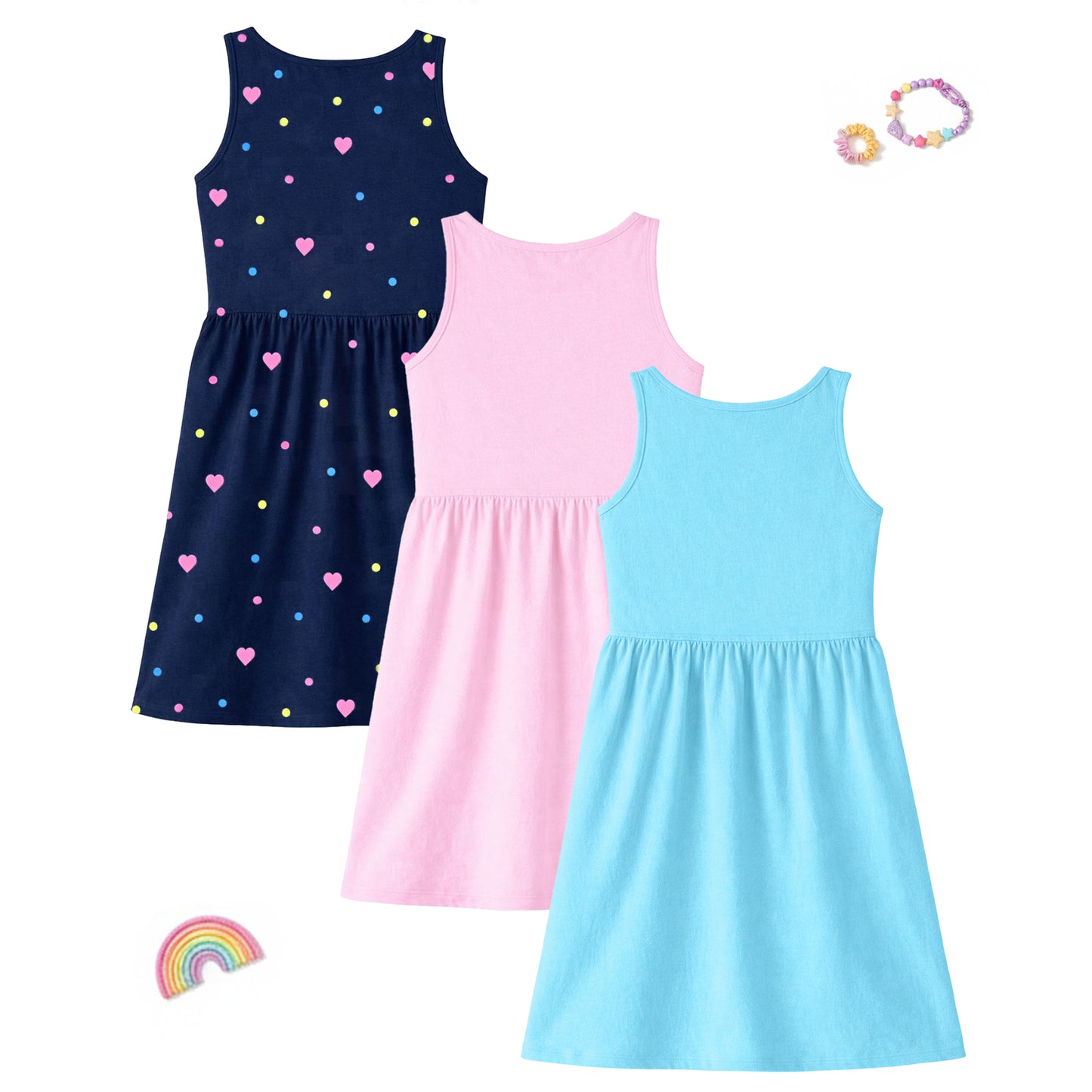 Kuchipoo Girls Regular Fit Cotton Frocks - Pack of 3