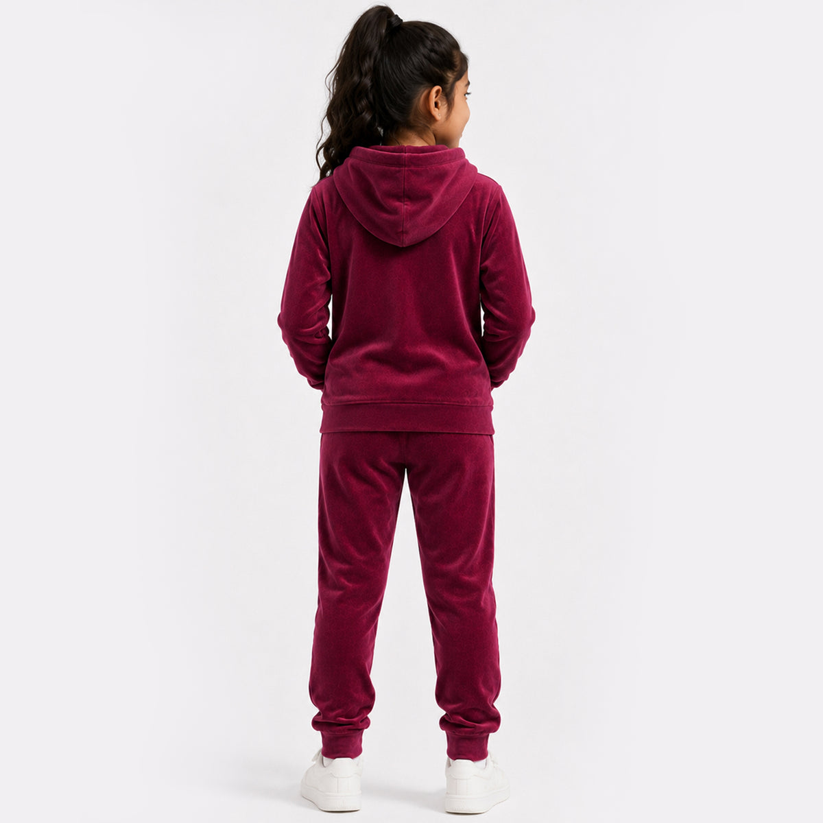 Kuchipoo Girls Velvet Night Suit Set with Hood and Front Pocket | Full Sleeve Winter Pajama Set | Warm & Soft Winterwear for Girls