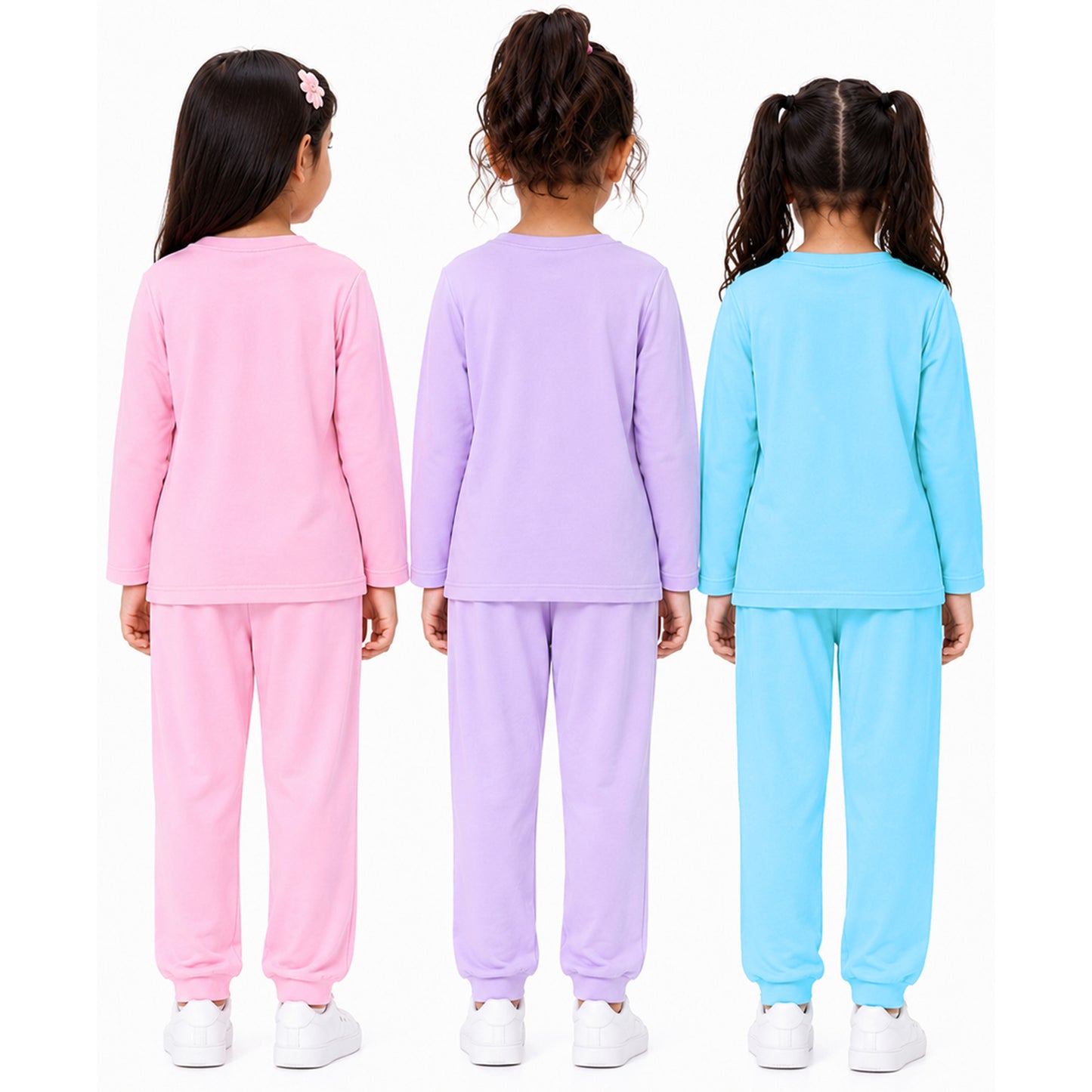 Kuchipoo Girls Cotton T-shirts & Pajamas Set | Full Sleeve Printed Top & Pajama | Soft & Breathable Sleepwear | Comfortable Elastic Waist | Pack of 3