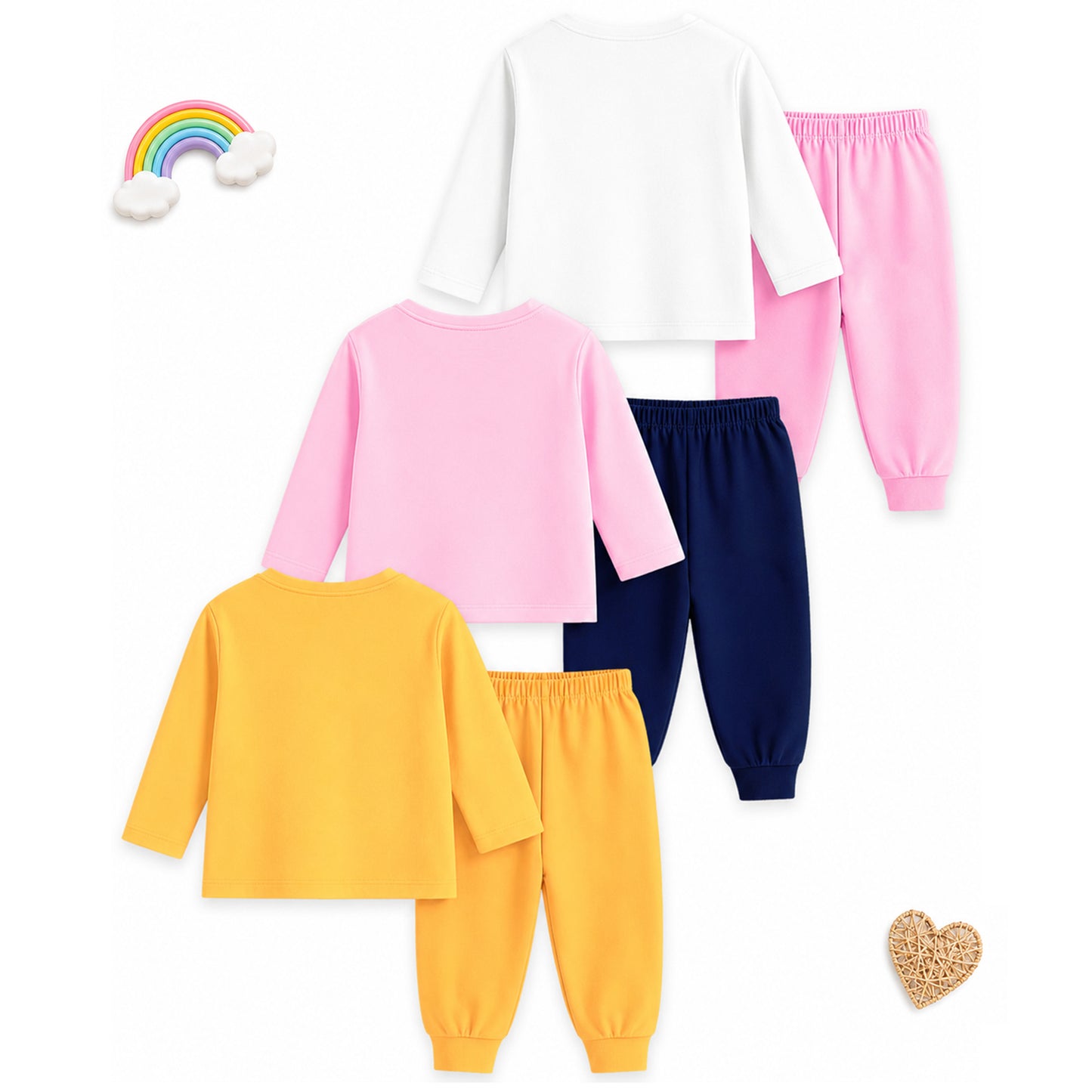 Kuchipoo Girls Regular Fit Cotton T-Shirts and Pyjamas Clothing Set-Pack of 3