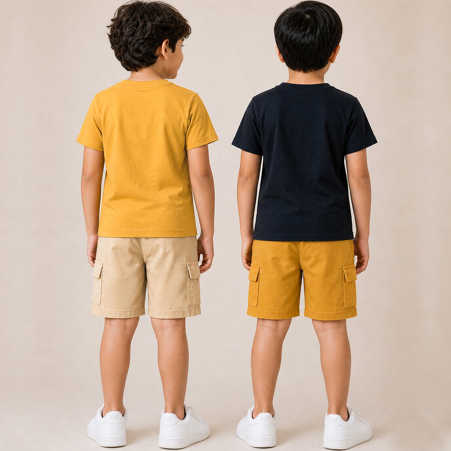 Kuchipoo Boys Cotton Half Sleeve T-Shirt & Cargo Shorts Set | Trendy Graphic Print Summer Wear | Soft & Breathable Kids Clothing Combo with Cargo Pockets | Pack of 2