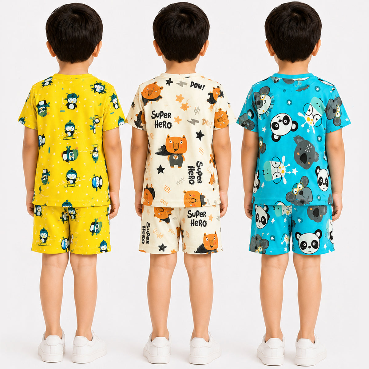 Kuchipoo Boys Cotton T-Shirt & Shorts | Printed Summer Wear Set | Soft & Comfortable Kids Clothing | Pack of 3
