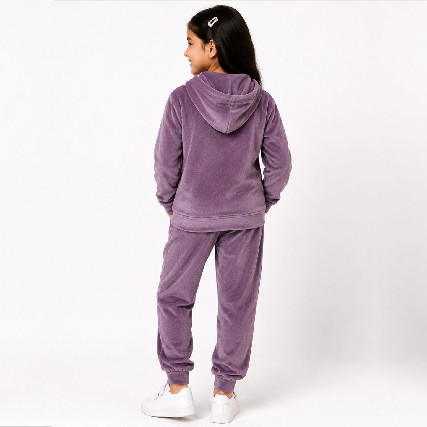 Kuchipoo Girls Velvet Hooded Sweatshirt & Jogger Set | Soft Velour Hoodie with Kangaroo Pocket & Pajama | Warm Full Sleeve Winterwear