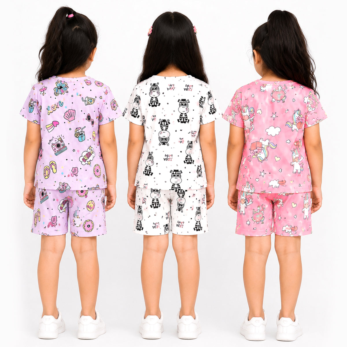 Kuchipoo Girls Cotton T-Shirt & Shorts | Printed Summer Wear Set | Soft & Comfortable Kids Clothing | Pack of 3