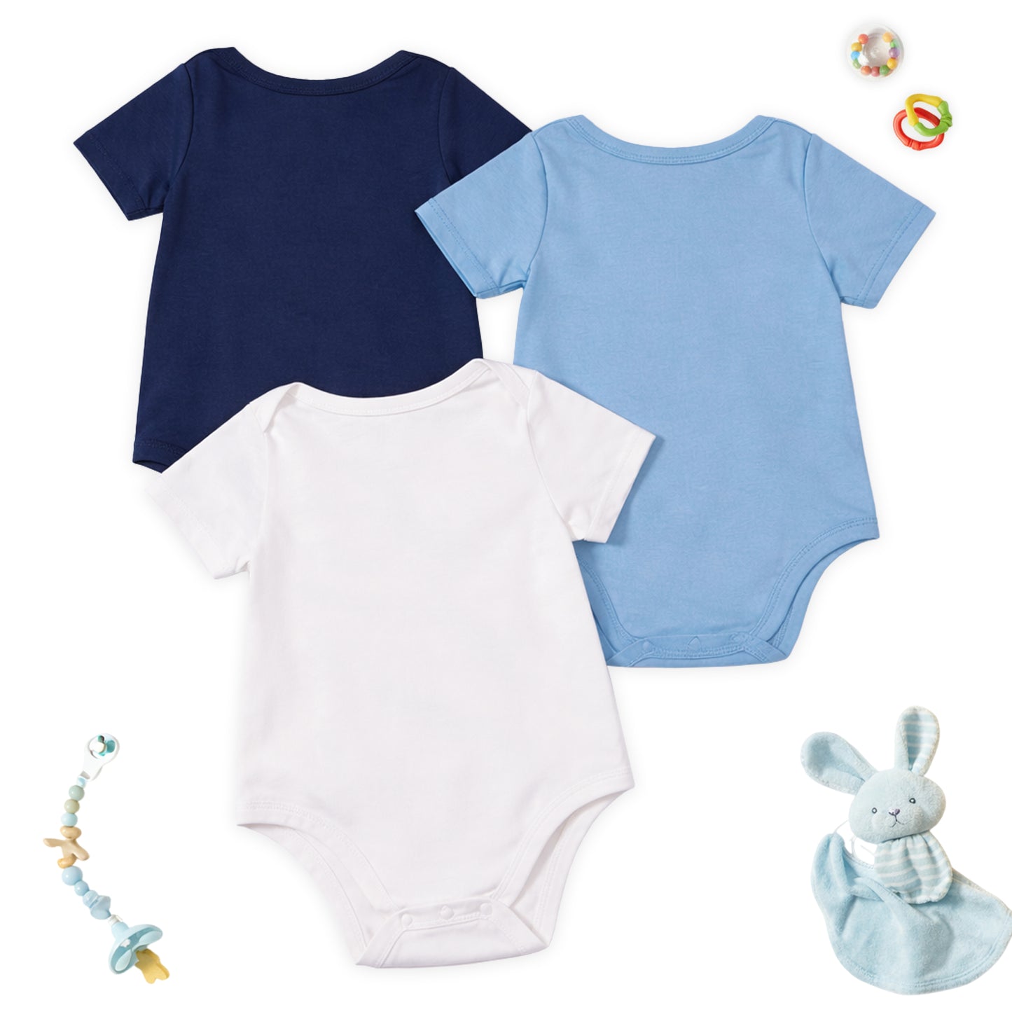 Kuchipoo 100% Cotton Baby Bodysuit Romper | Soft & Breathable Infant Clothing | Short Sleeve, Envelope Neck, Snap Button Closure | Pack of 3