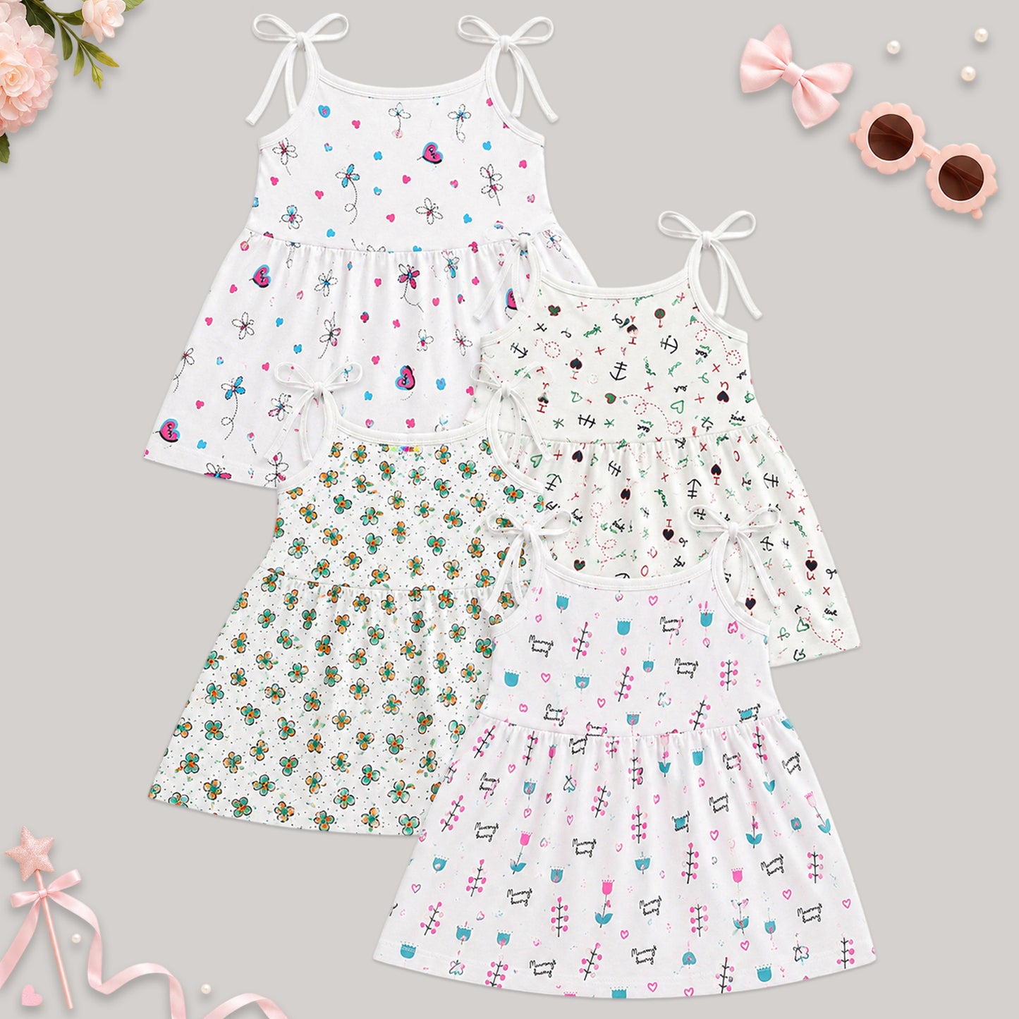 Kuchipoo Baby Girls 100% Cotton Frocks - Pack of 4