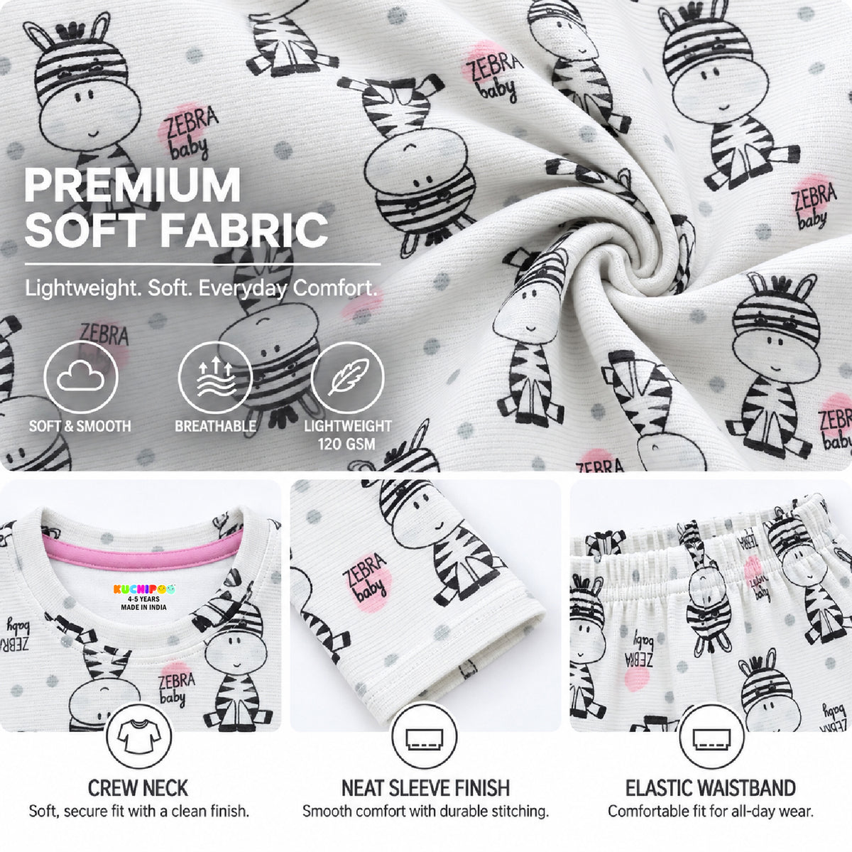Kuchipoo Girls Printed Full Sleeve T-Shirt & Pajama Set | Soft & Comfortable Kids Night Suit | Cozy Casual Wear for Light Winters (Copy)