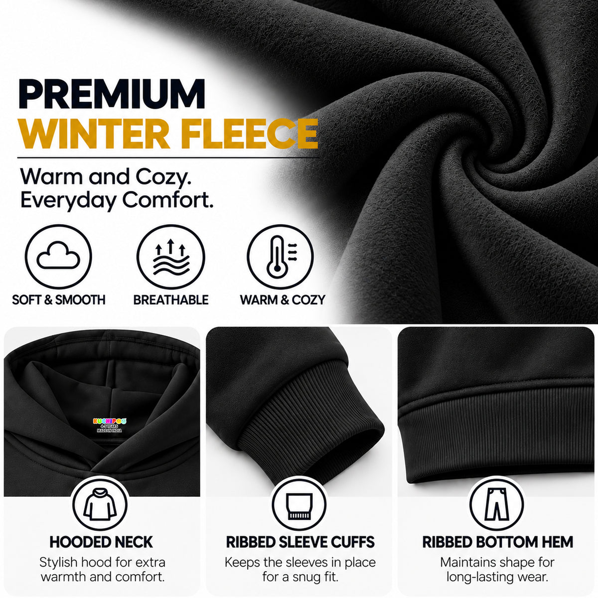 Kuchipoo Boys Printed Hooded Sweatshirt | Full Sleeve Pullover Hoodie with Ribbed Cuffs | Warm & Comfortable Casual Winter Wear for Kids