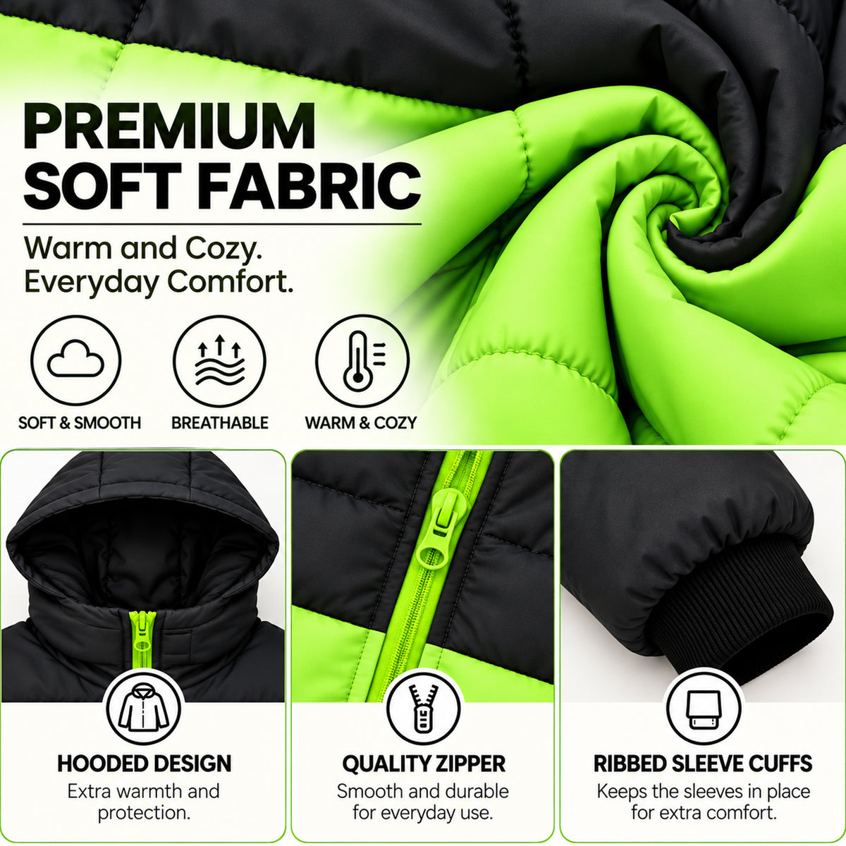 Kuchipoo Boys Winter Puffer Jacket with Hood and front Pocket