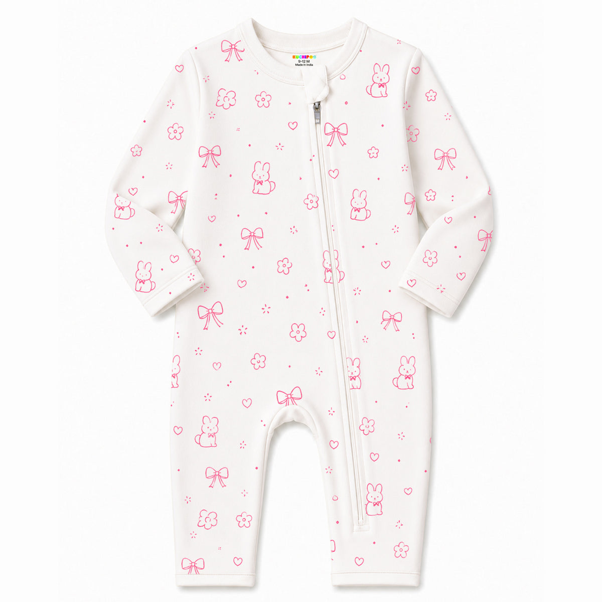 Kuchipoo 100% Cotton Baby Full Bodysuit Romper | Soft & Breathable Infant Clothing | Long Sleeve, Envelope Neck, Zip Closure | Pack of 3