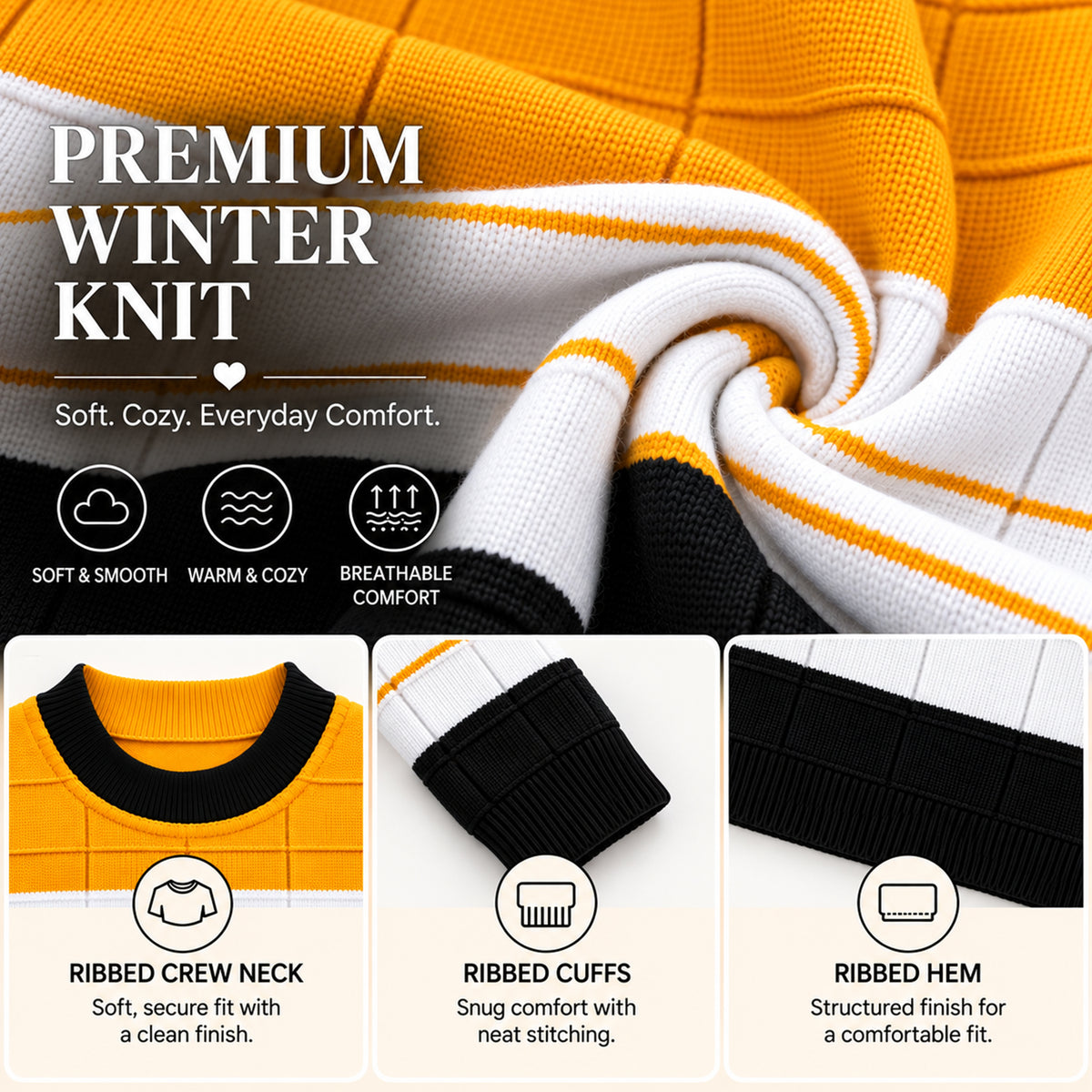 Kuchipoo Boys' Winter Wear Knitted Sweater | Full Sleeves Warm Pullover | Casual & Stylish Kids' Jumper