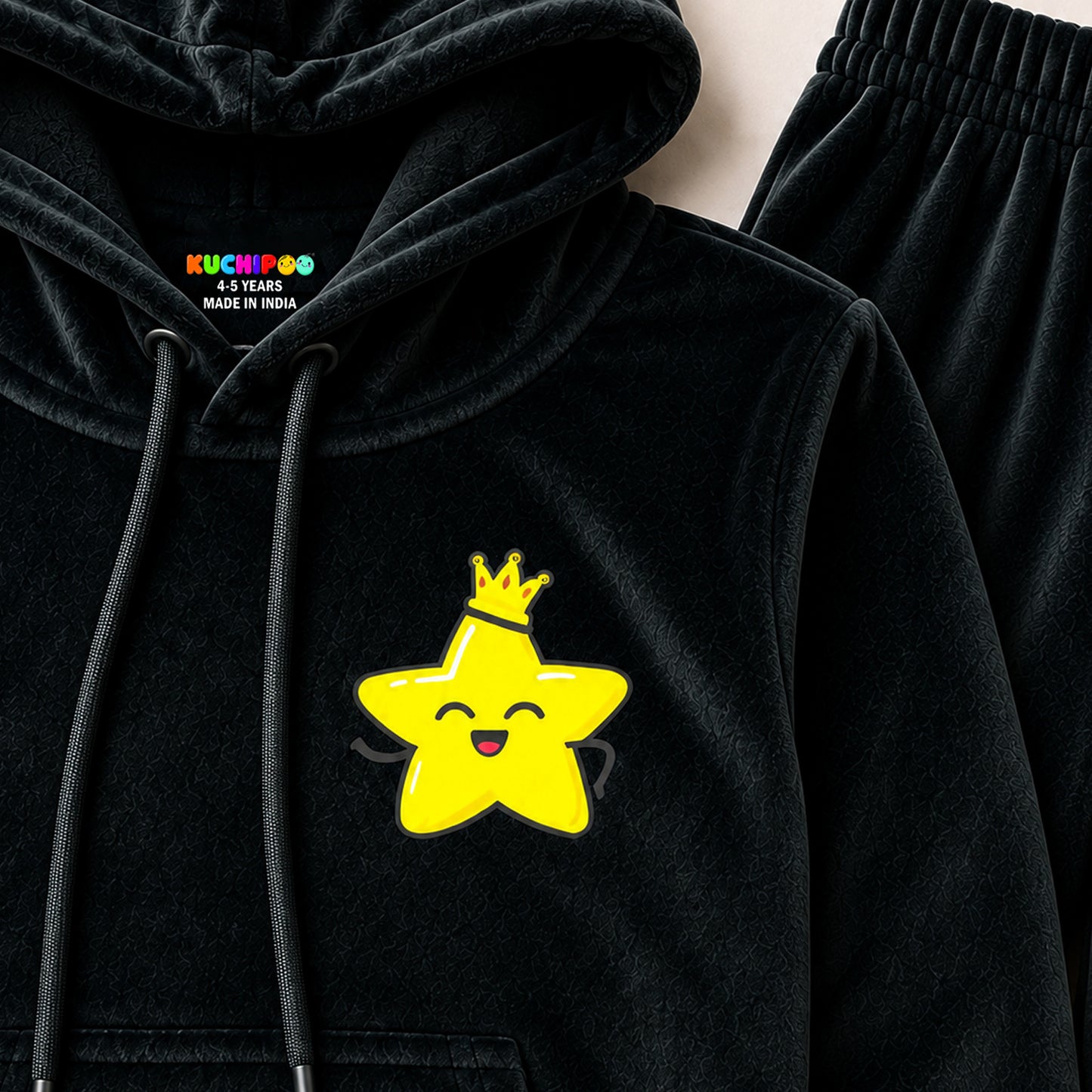 Kuchipoo Girls Velvet Hooded Sweatshirt & Jogger Set | Soft Velour Hoodie with Kangaroo Pocket & Pajama | Warm Full Sleeve Winterwear