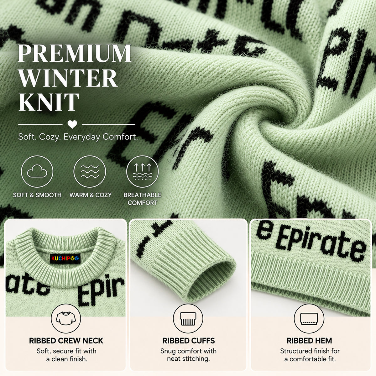 Kuchipoo Girls' Winter Wear Knitted Sweater | Full Sleeves Warm Pullover | Casual & Stylish Kids' Jumper
