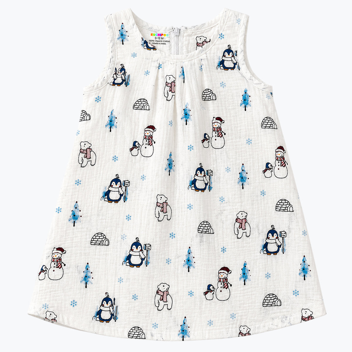 Kuchipoo Baby Girls 100% Muslin Cotton Sleeveless Frocks with Back Zip Closure – Soft & Breathable Dresses - Pack of 3