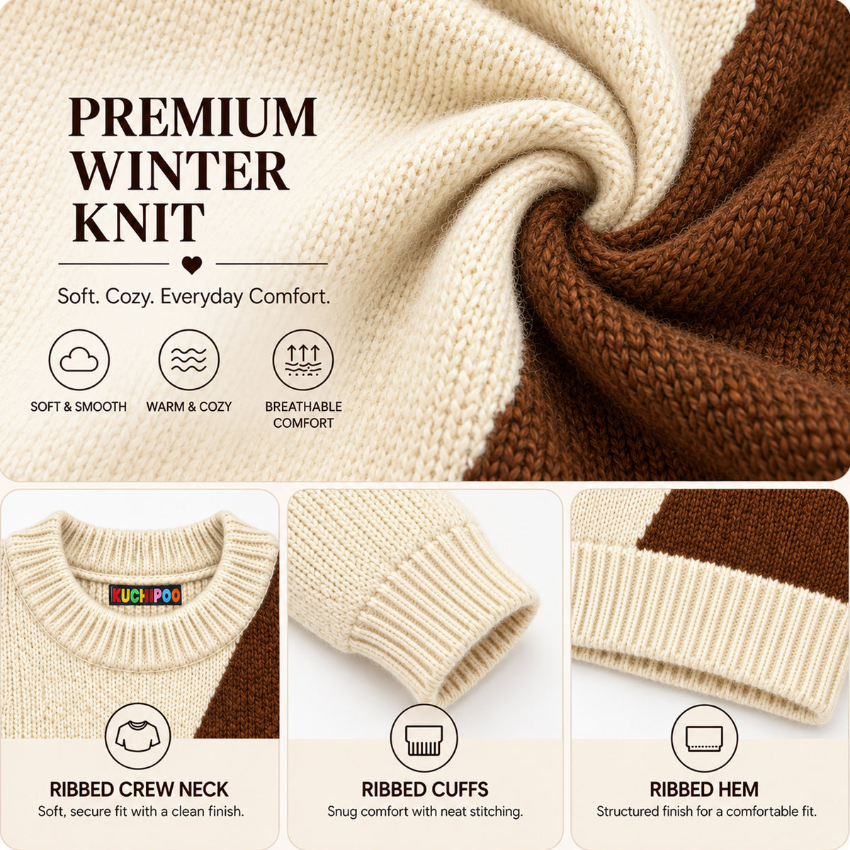 Kuchipoo Girls' Winter Wear Knitted Sweater | Full Sleeves Warm Pullover | Casual & Stylish Kids' Jumper