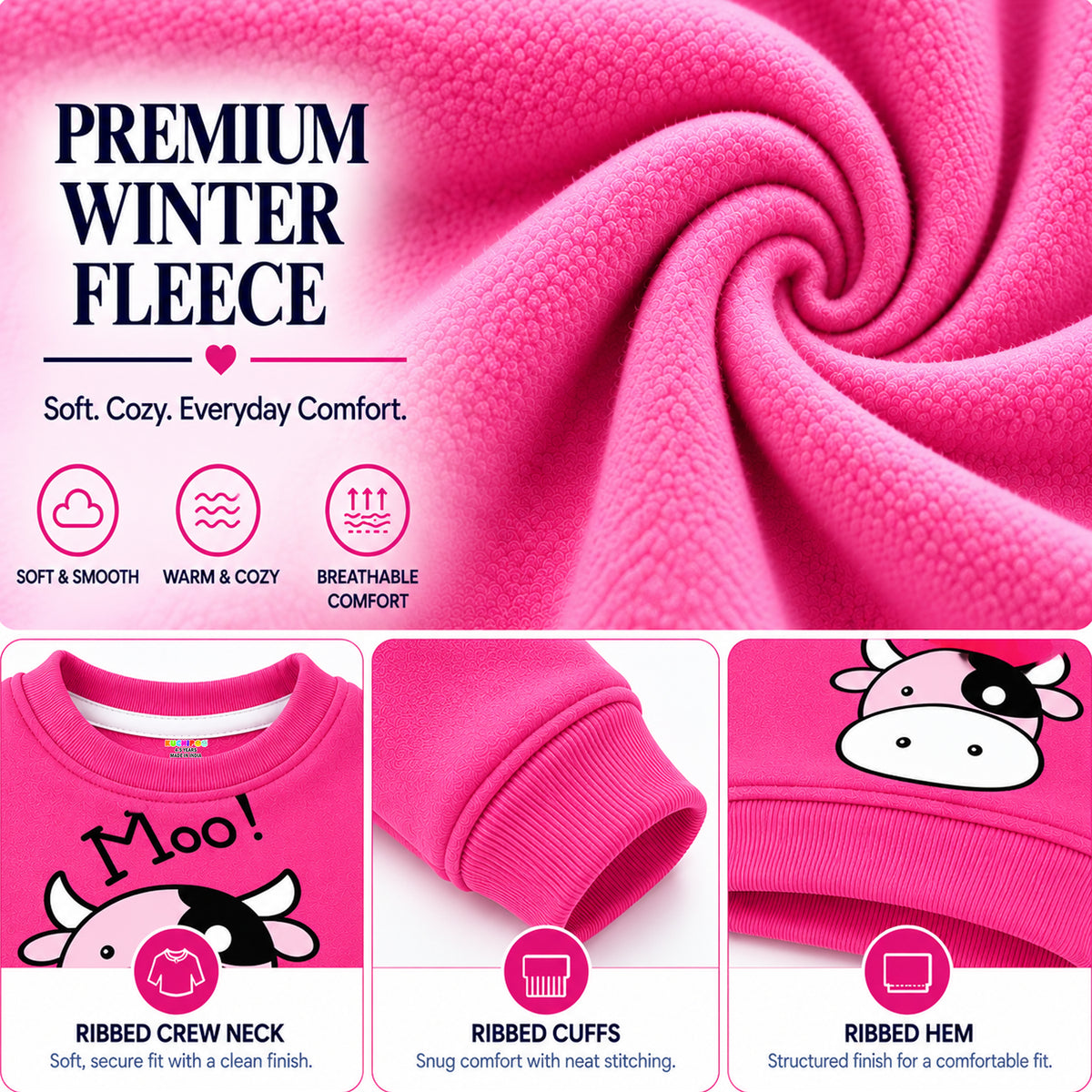 Kuchipoo Girls Printed Sweatshirt & Track Pant Set | Full Sleeve Winter Co-ord Set | Soft & Comfortable Casual Wear for Kids