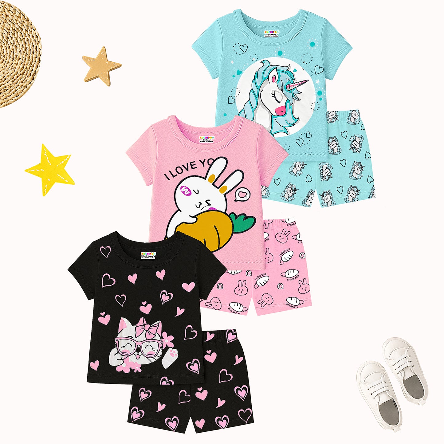 KUCHIPOO Baby Girls T-Shirts and Shorts Set