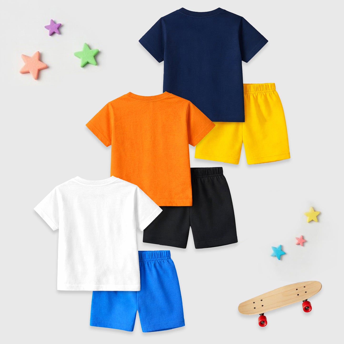 Kuchipoo Boys Cotton T-Shirt & Shorts | Printed Summer Wear Set | Soft & Comfortable Kids Clothing | Pack of 3