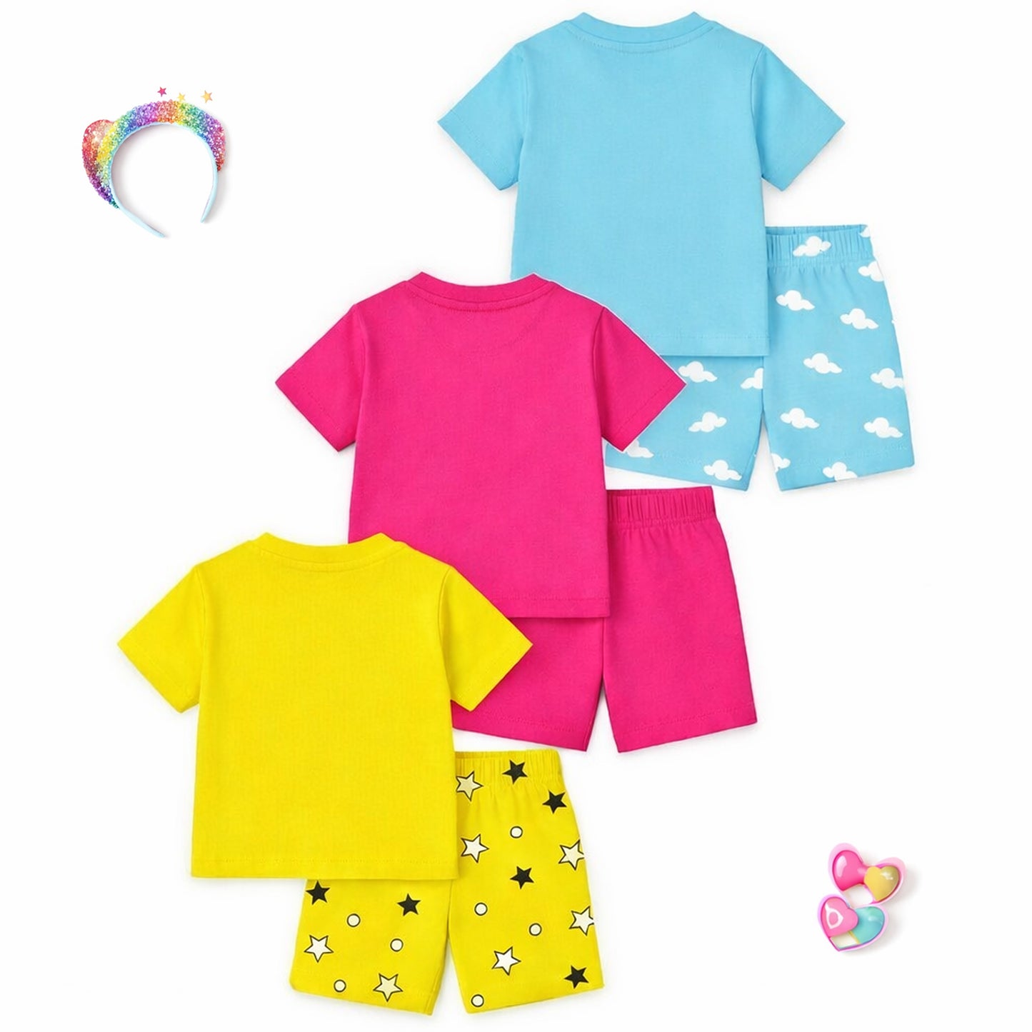 Kuchipoo Girls Cotton T-Shirt & Shorts | Printed Summer Wear Set | Soft & Comfortable Kids Clothing | Pack of 3