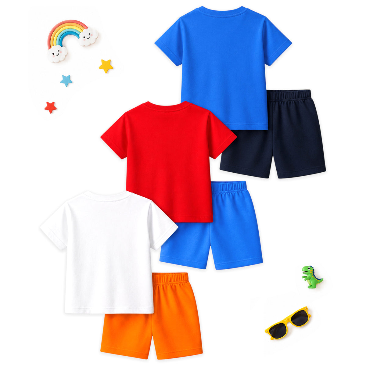 Kuchipoo Boys Cotton T-Shirt & Shorts | Printed Summer Wear Set | Soft & Comfortable Kids Clothing | Pack of 3