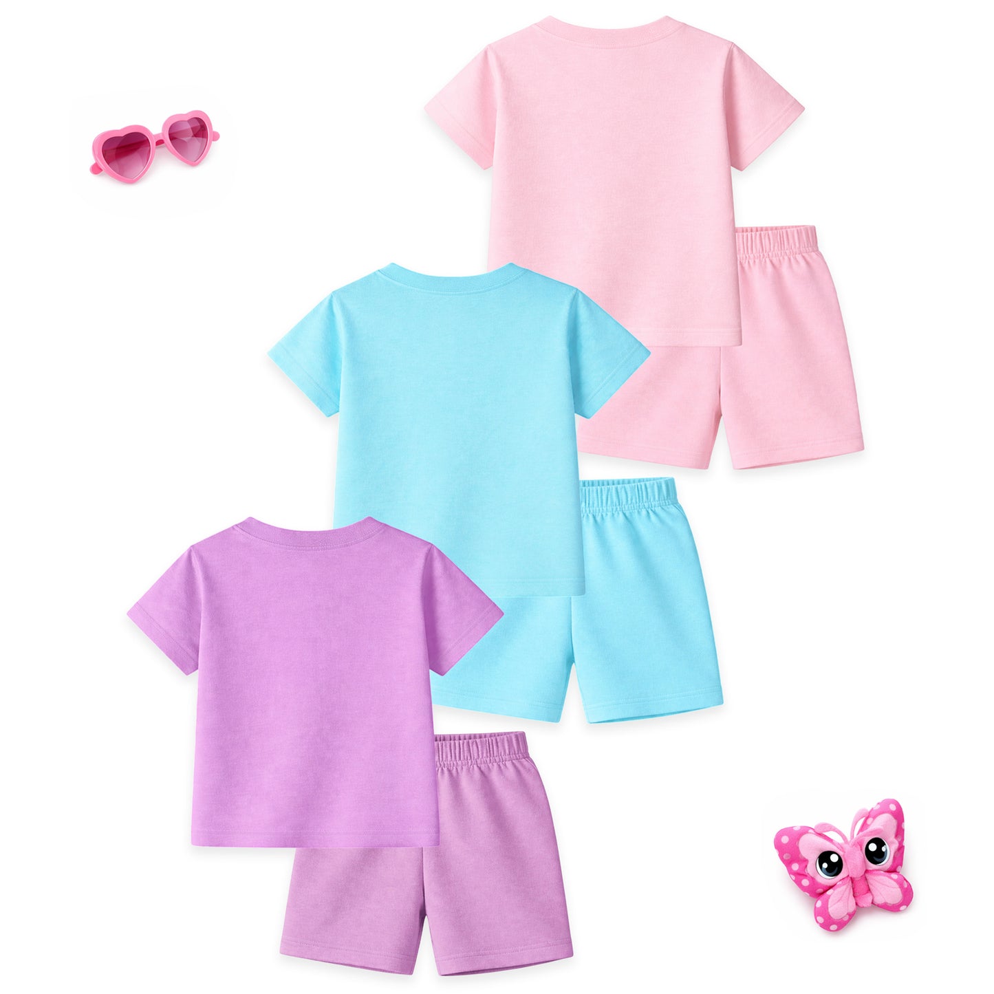 Kuchipoo Girls Cotton T-Shirt & Shorts | Printed Summer Wear Set | Soft & Comfortable Kids Clothing | Pack of 3