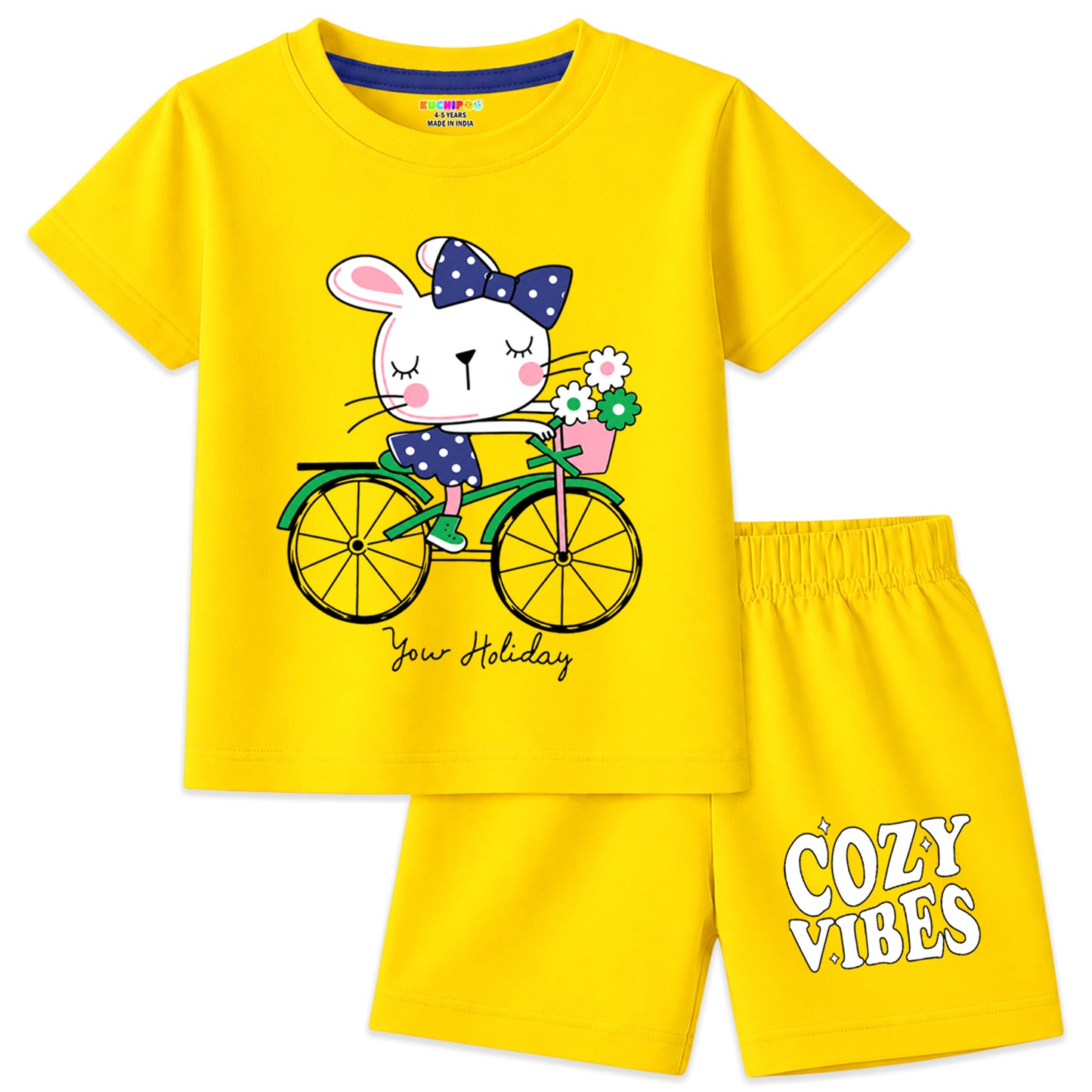 Kuchipoo Girls Cotton T-Shirt & Shorts | Printed Summer Wear Set | Soft & Comfortable Kids Clothing | Pack of 3
