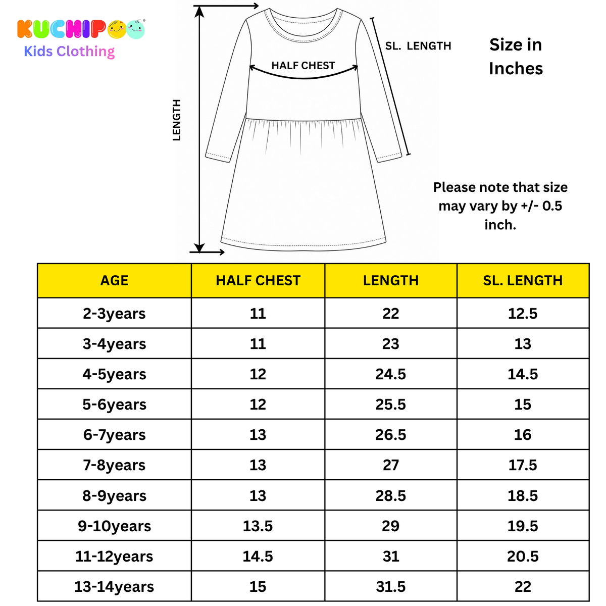 Kuchipoo Girls Regular Fit Full Sleeves Dress