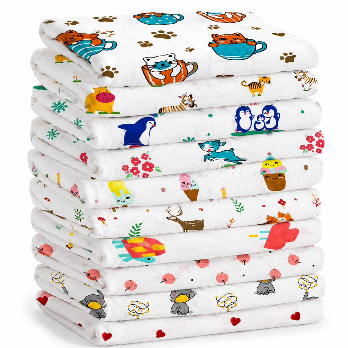 Kuchipoo 100% Muslin Double Layer Cotton Face Towels for Newborn Baby Extra Soft Hankies Reusable Napkins for Infants Toddlers/Kids (Pack of 10)