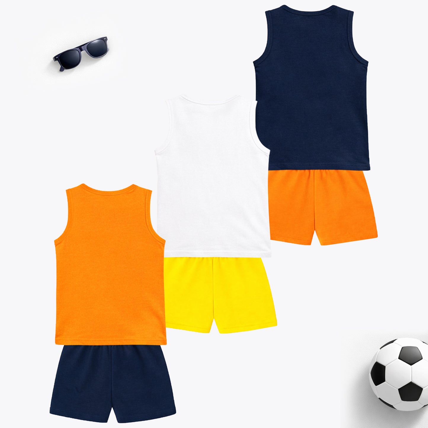 Kuchipoo Boys Regular Fit Sleeveless T-Shirts and Shorts Set - Pack of 3