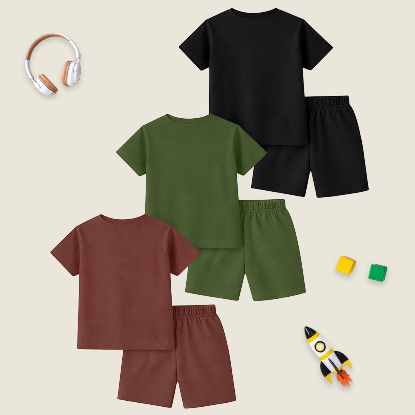 Kuchipoo Boys Cotton T-Shirt & Shorts Set | Half Sleeve Round Neck Top with Elastic Waist Shorts | Soft & Comfortable Casual Wear for Kids | Pack of 3