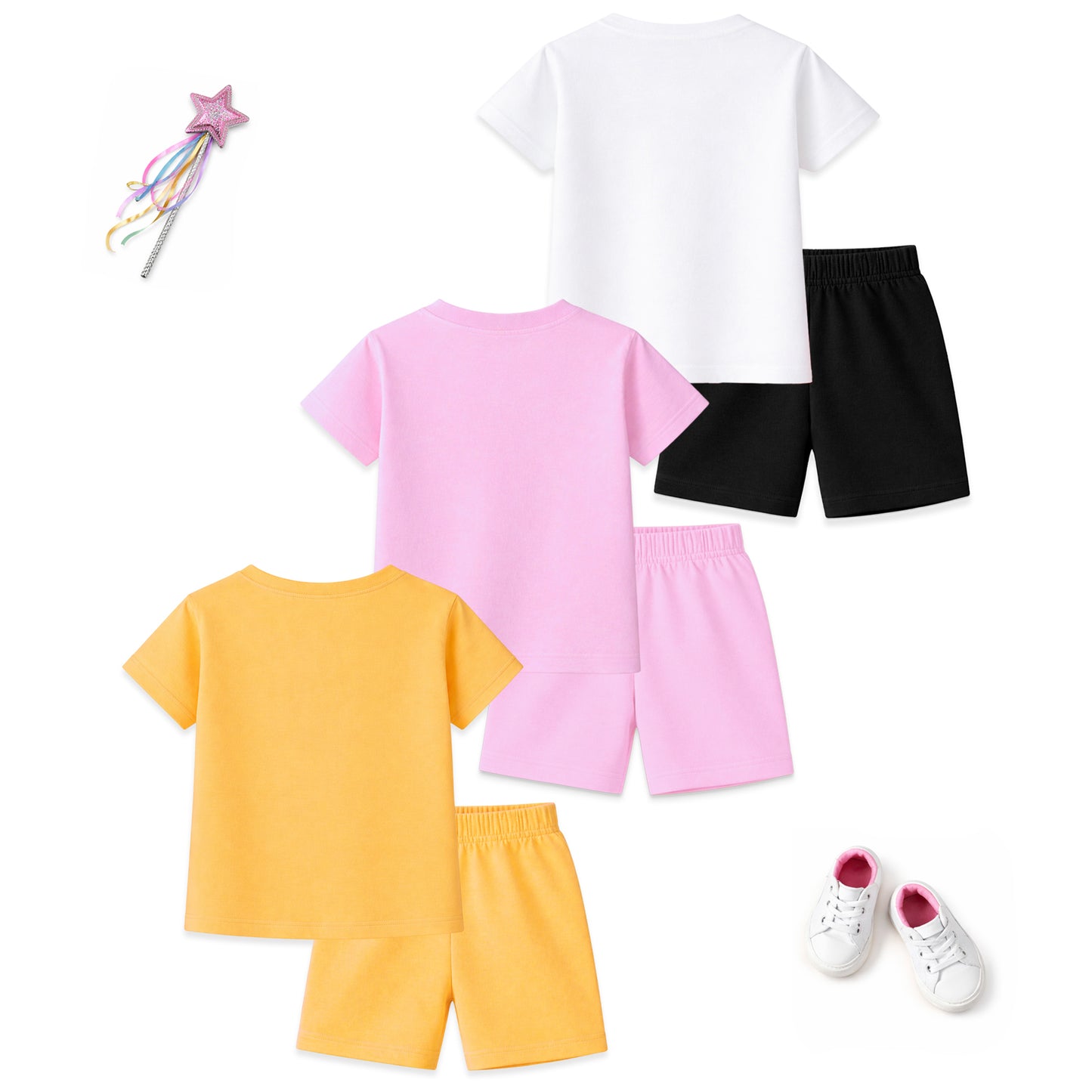 Kuchipoo Girls Cotton T-Shirt & Shorts Set | Half Sleeve Round Neck Top with Elastic Waist Shorts | Soft & Comfortable Casual Wear for Kids | Pack of 3
