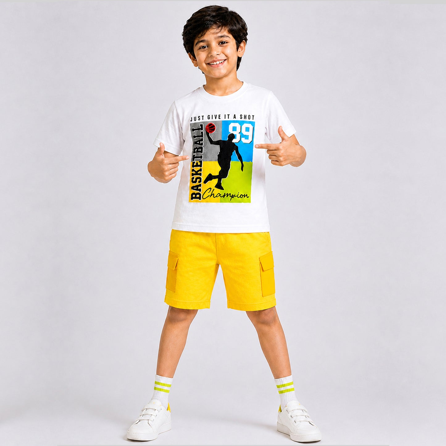Kuchipoo Boys Cotton Half Sleeve T-Shirt & Cargo Shorts Set | Trendy Graphic Print Summer Wear | Soft & Breathable Kids Clothing Combo with Cargo Pockets | Pack of 2
