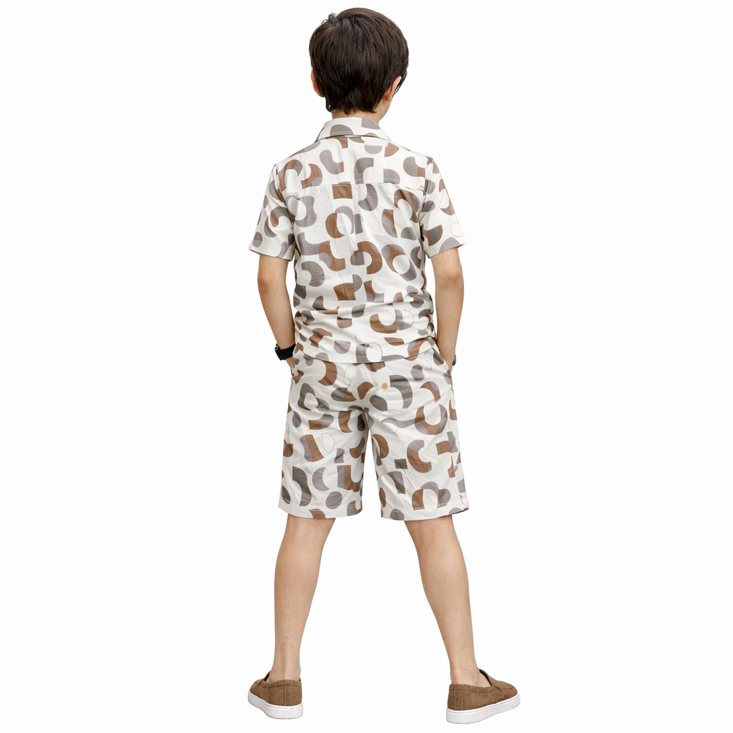 Kuchipoo Boys Cotton Co-Ord Set, Multi-Colored, Half Sleeve Printed Shirt with Shorts, Collar Neck, Casual Summer Wear
