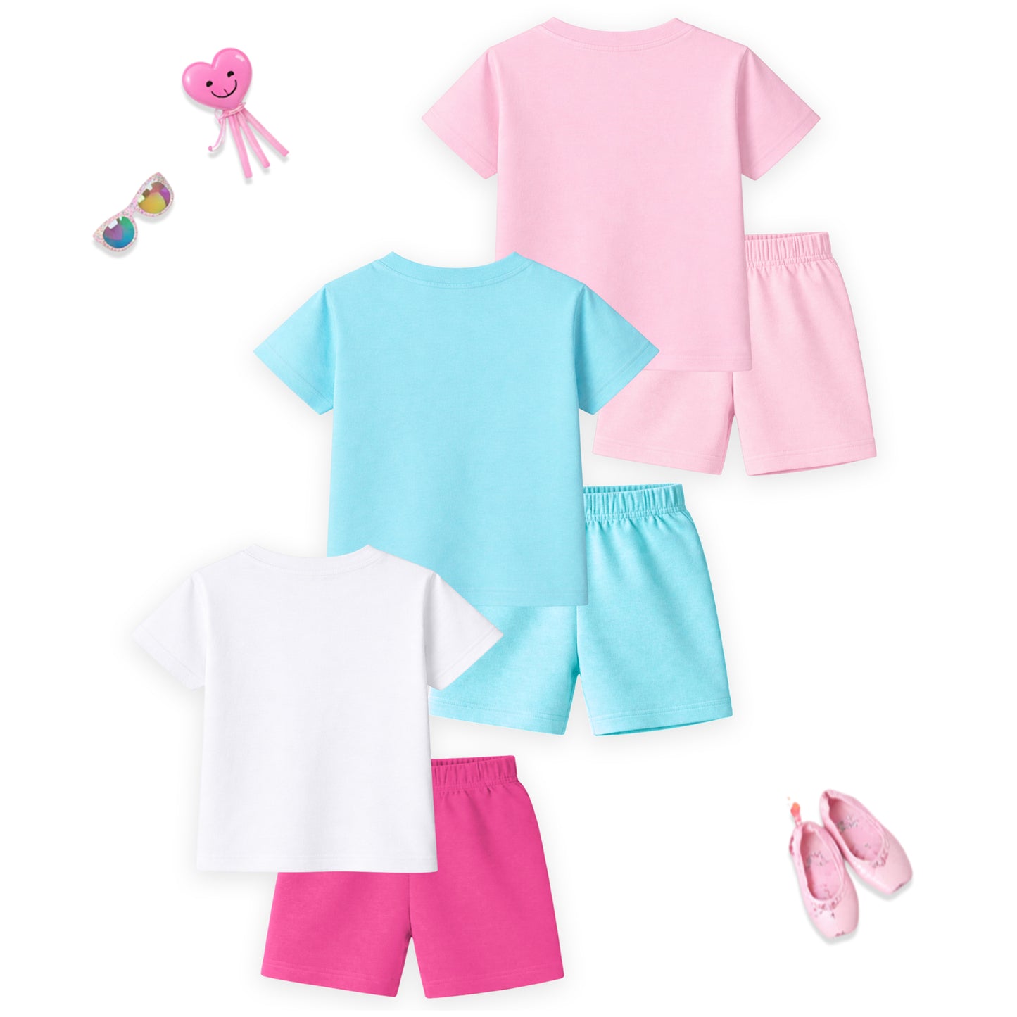 Kuchipoo Girls Cotton T-Shirt & Shorts Set | Half Sleeve Round Neck Top with Elastic Waist Shorts | Soft & Comfortable Casual Wear for Kids | Pack of 3