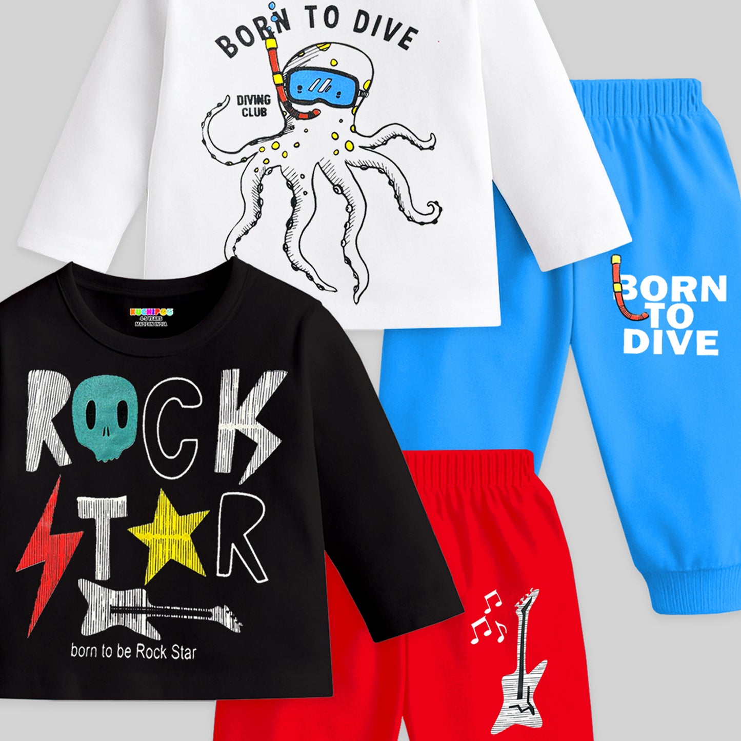 KUCHIPOO Baby Boys T-Shirts and Pyjamas Set