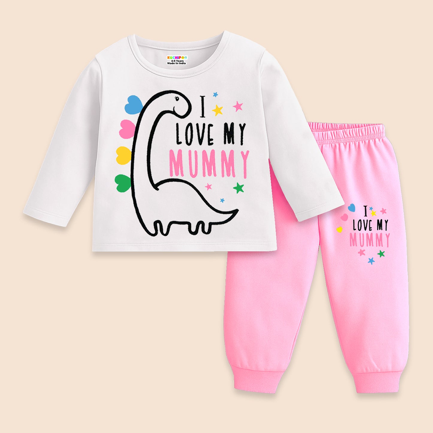 Kuchipoo Girls Regular Fit T-Shirts and Pyjamas Set