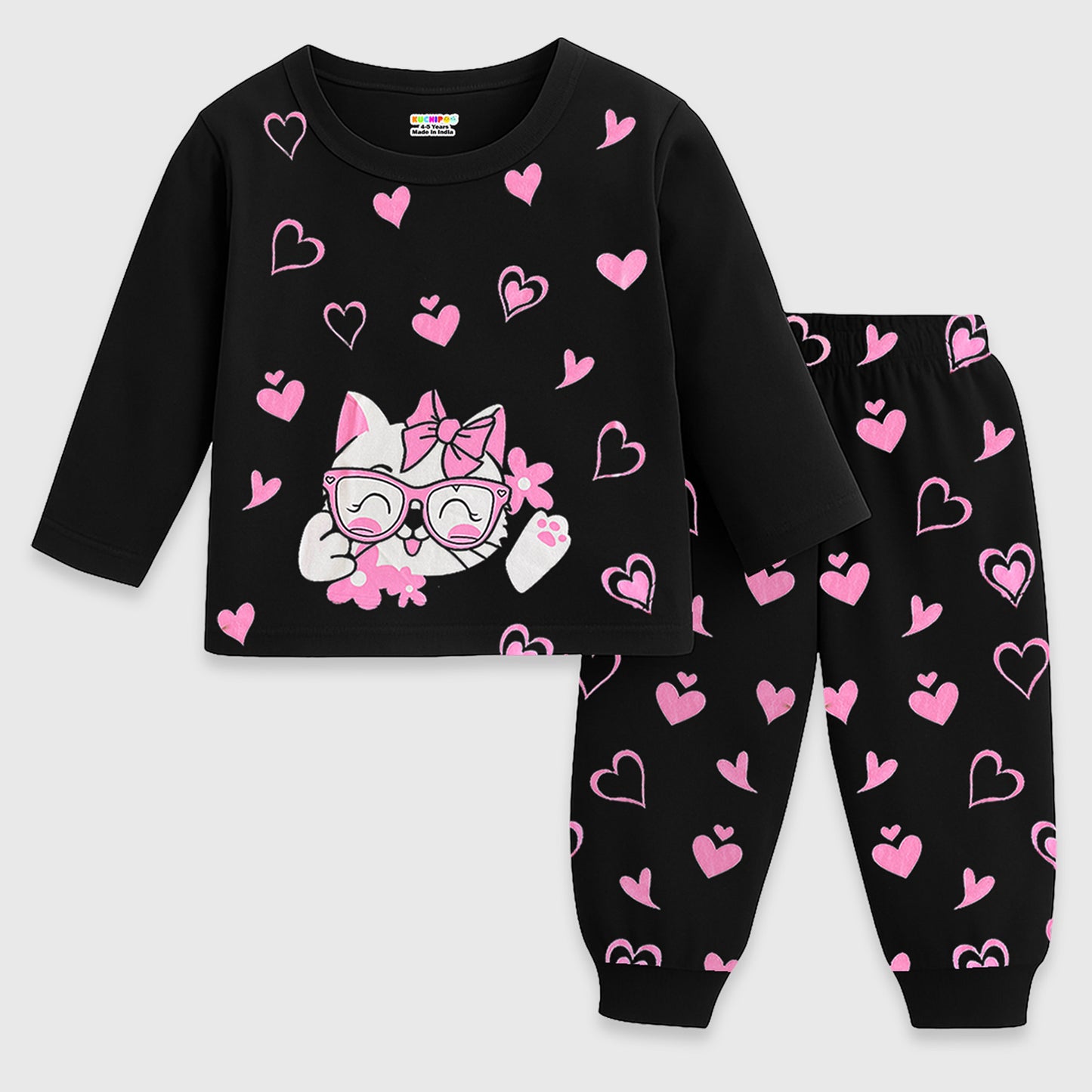 Kuchipoo Girls Regular Fit T-Shirts and Pyjamas Set