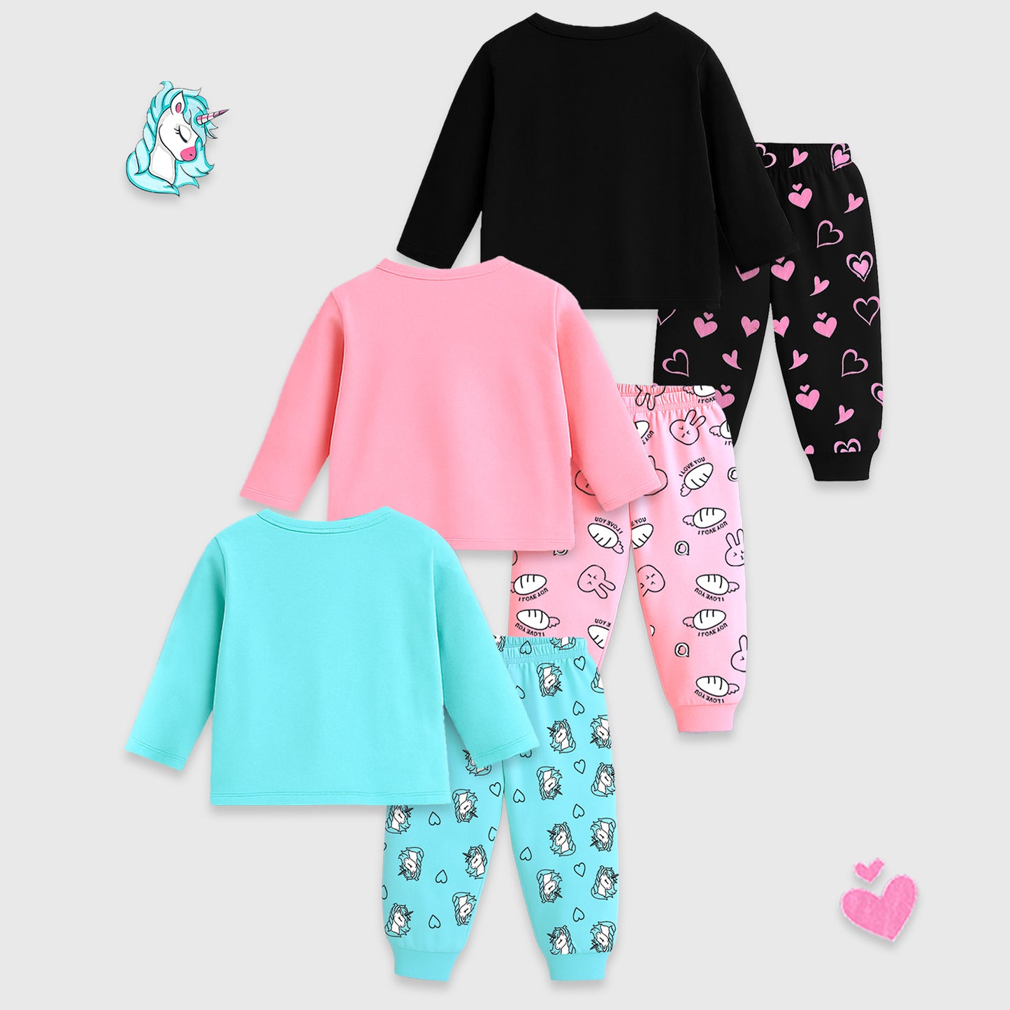 Kuchipoo Girls Regular Fit T-Shirts and Pyjamas Set