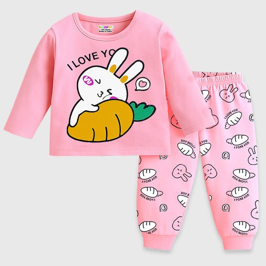 Kuchipoo Girls Regular Fit T-Shirts and Pyjamas Set