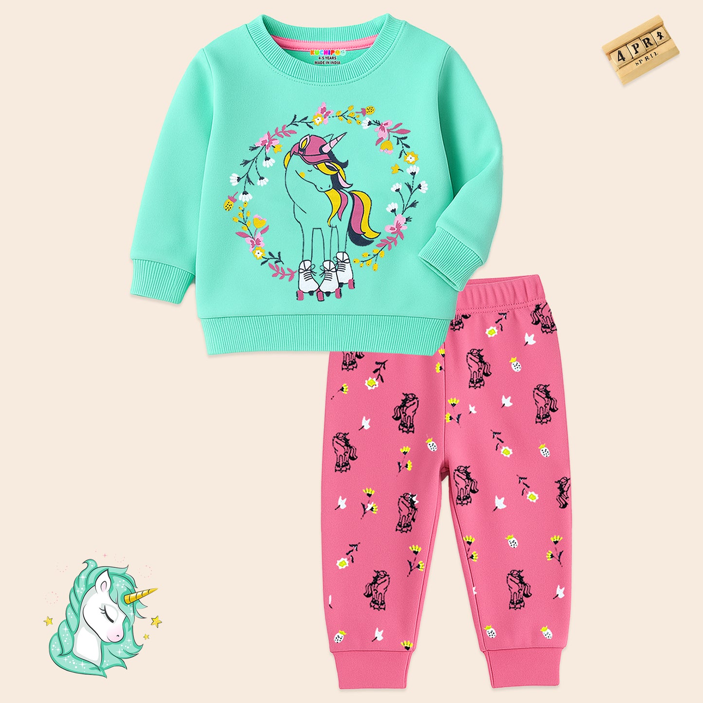 Kuchipoo 100% Cotton Girls Winterwear Sweatshirt and Trackpant Set