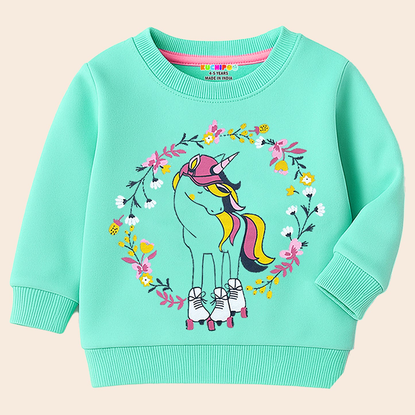 Kuchipoo 100% Cotton Girls Winterwear Sweatshirt and Trackpant Set