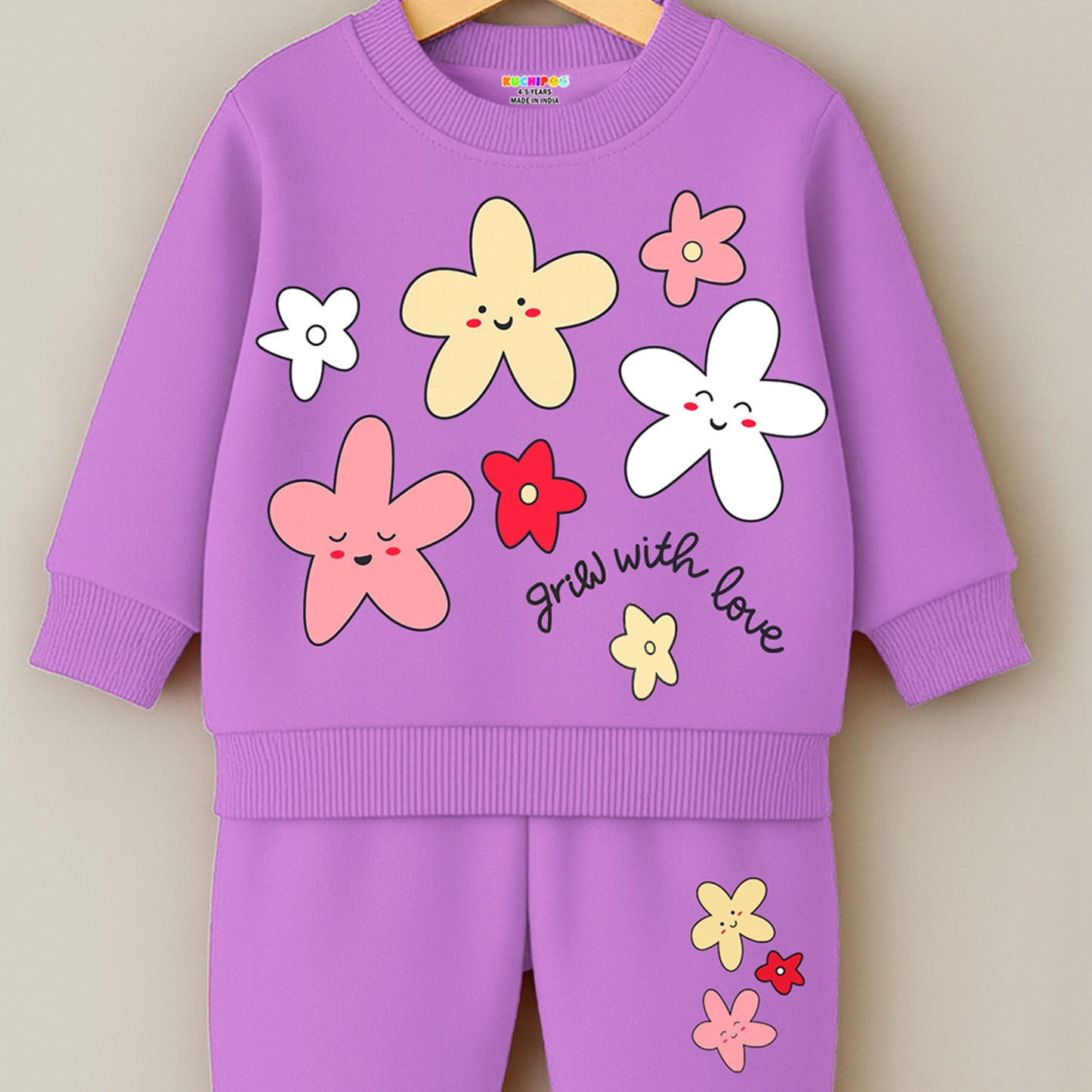 Kuchipoo Girls Winterwear Sweatshirt and Trackpant Set With Pocket