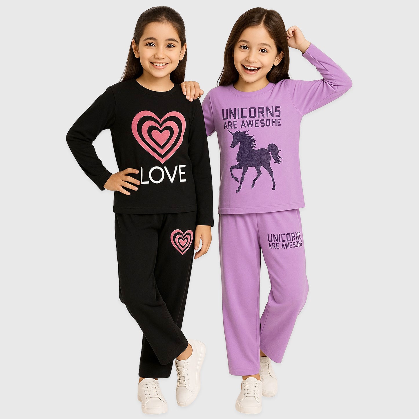 Kuchipoo Girls Regular Fit Cotton T-Shirts and Pyjamas Clothing Set