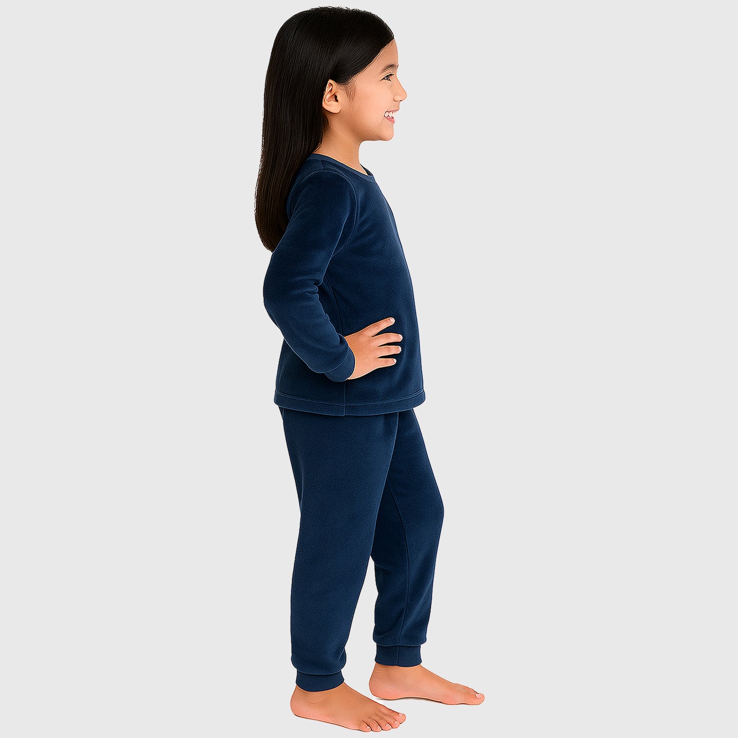 Kuchipoo Girls Velvet Night Suit Set | Full Sleeve Winter Pajama Set with Cute Kitty Design| Warm & Soft Winterwear for Girls