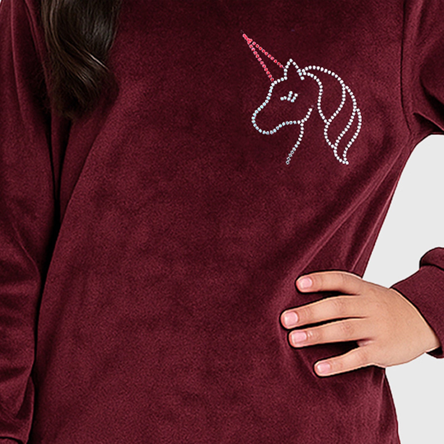 Kuchipoo Girls Velvet Night Suit Set | Full Sleeve Winter Pajama Set with Cute Unicorn Design| Warm & Soft Winterwear for Girls