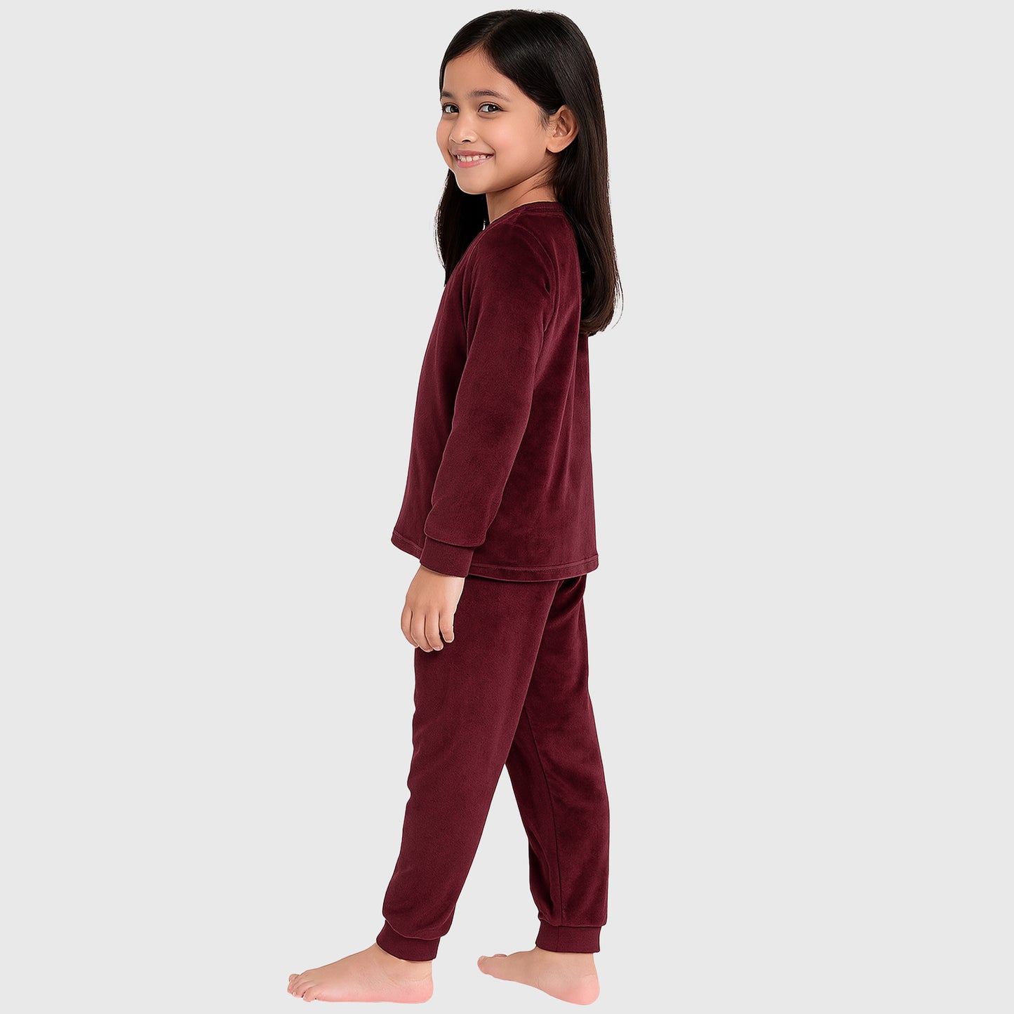 Kuchipoo Girls Velvet Night Suit Set | Full Sleeve Winter Pajama Set with Cute Unicorn Design| Warm & Soft Winterwear for Girls