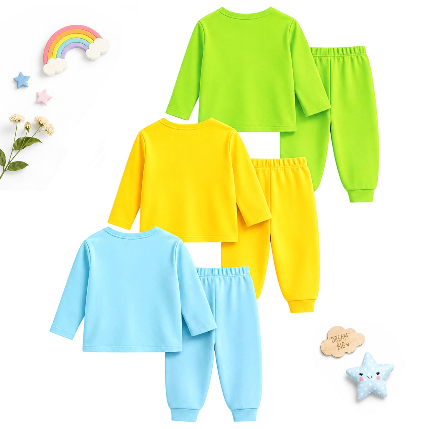 Kuchipoo Girls Cotton T-shirts & Pajamas Set | Full Sleeve Printed Top & Pajama | Soft & Breathable Sleepwear | Comfortable Elastic Waist | Pack of 3