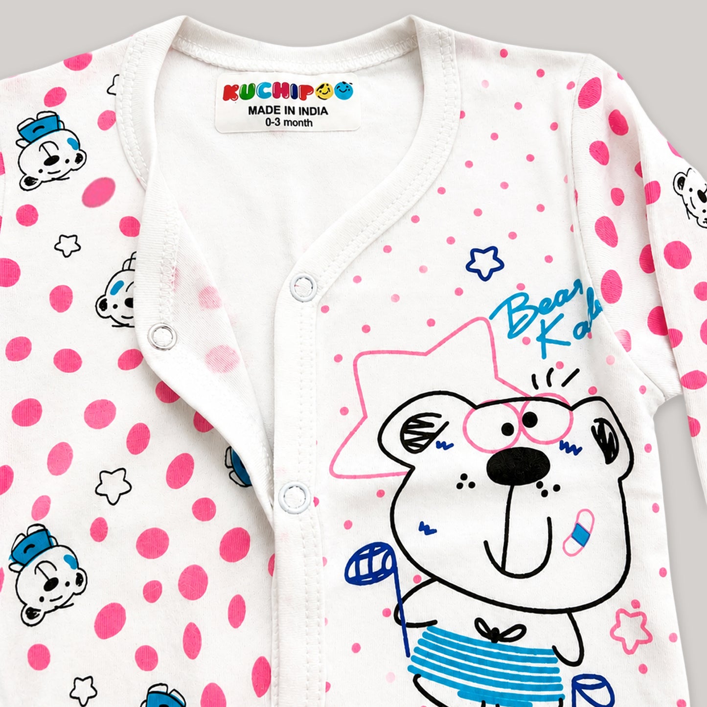 Kuchipoo 100% Cotton Front Open T-Shirts and Pajamas Set for Baby Boy and Baby Girl-Pack of 3