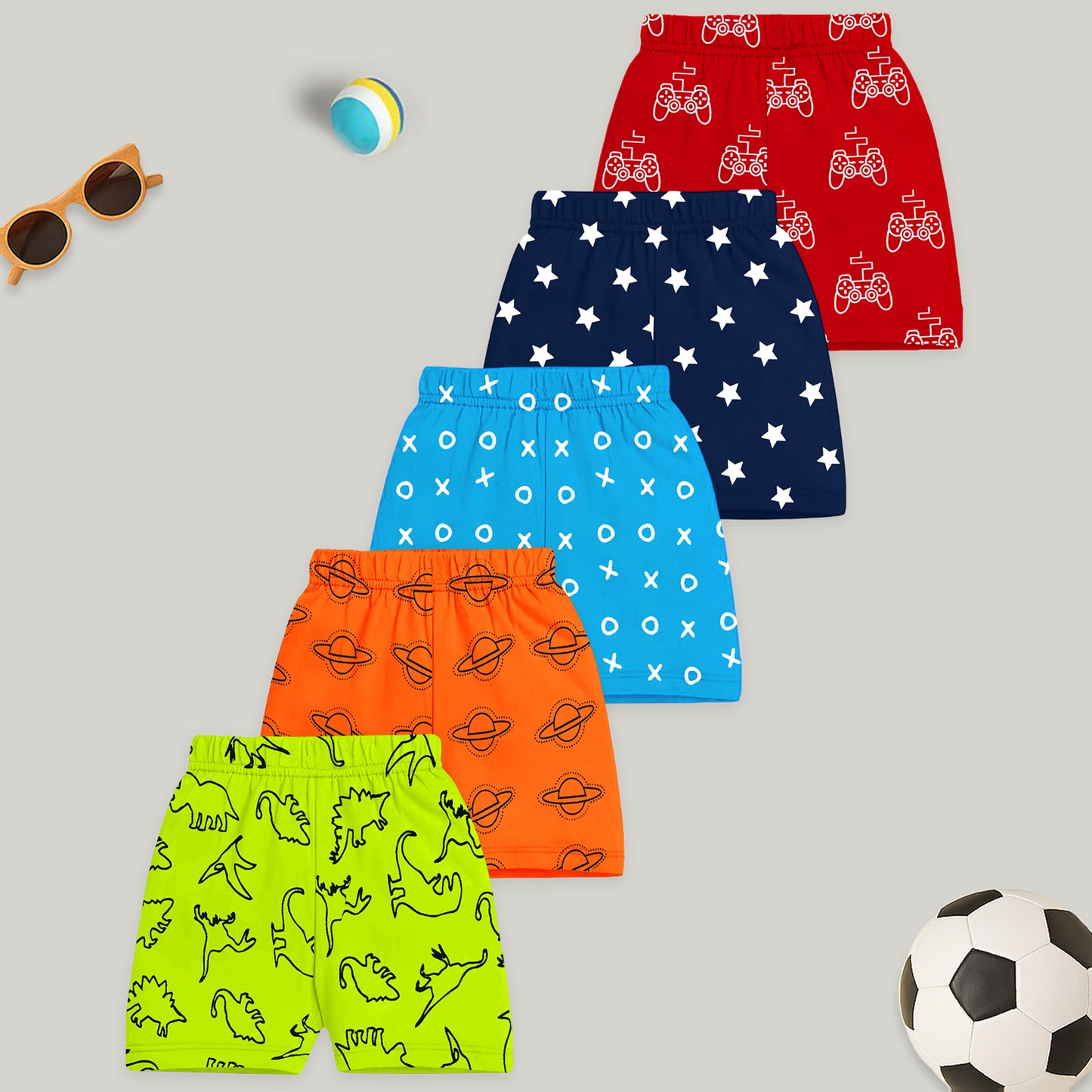 Kuchipoo Boys Cotton Printed Shorts | Elastic Waist | Summer Wear Shorts for Kids | Pack of 5