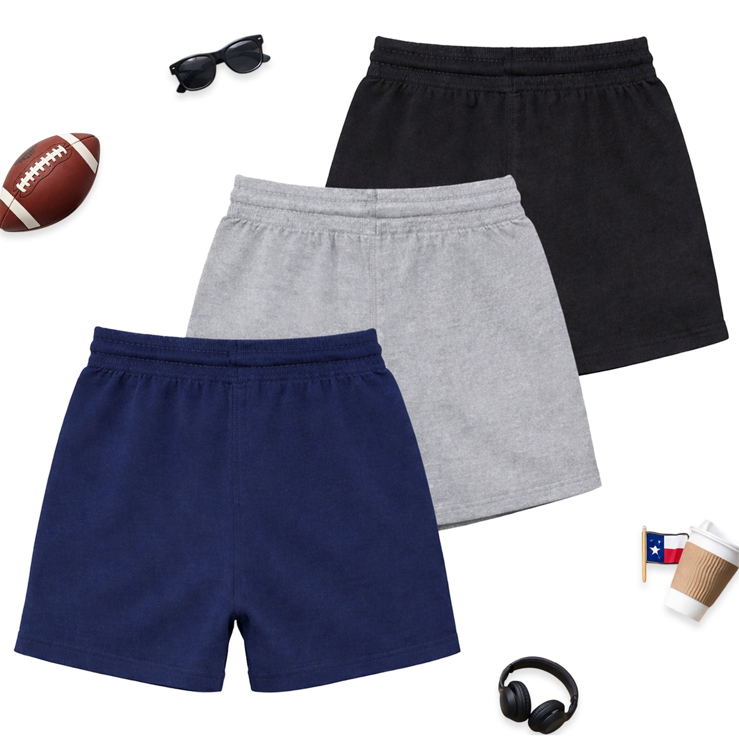 Kuchipoo Boys Cotton Shorts | Elastic Waistband | Double Pocket Shorts | Summer Casual Wear for Kids | Pack of 3